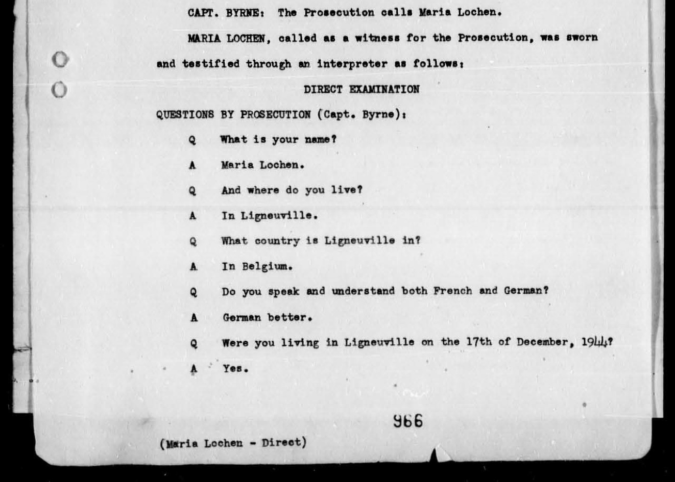 Maria Lochen testimony, Malmedy Trial Vol. 4, p. 966